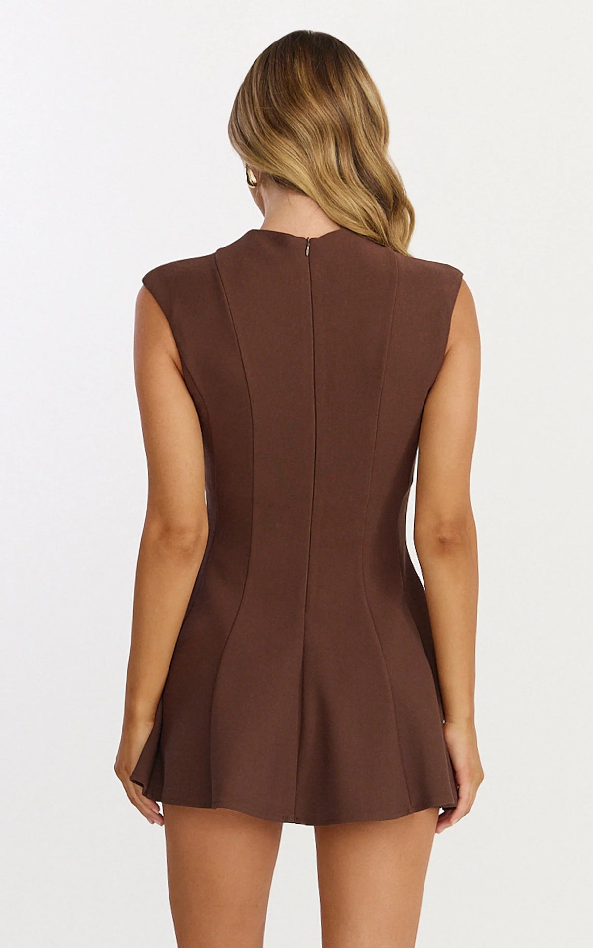Becky Mini Dress - High Neck Sleeveless Fit And Flare Dress in Pink