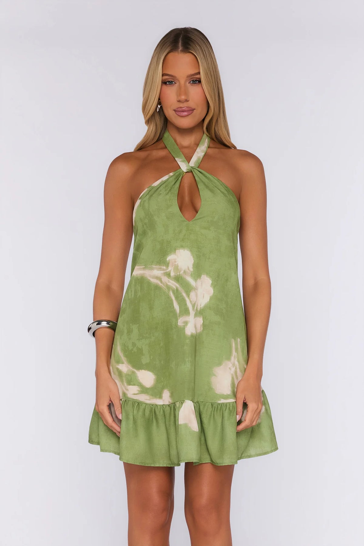 Warm Welcome Halter Mini Dress Lime