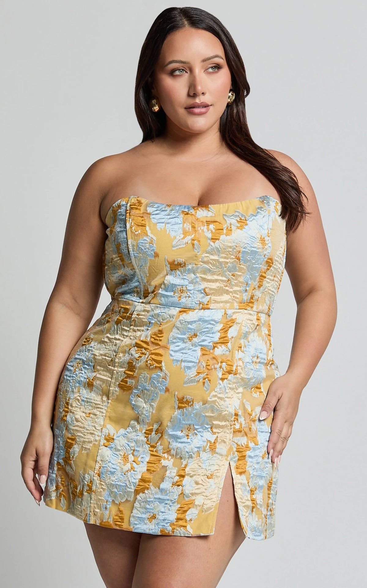 Brailey Mini Dress - Strapless Dress in Orange Jacquard