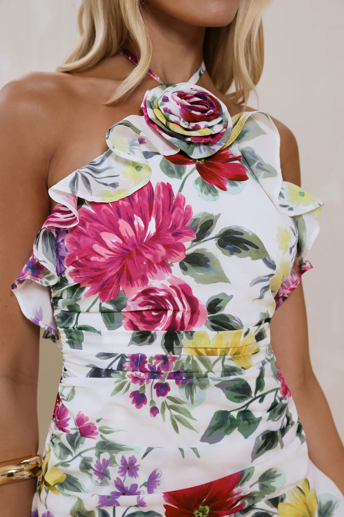Talking Trends Halter Mini Dress Multi Floral Print
