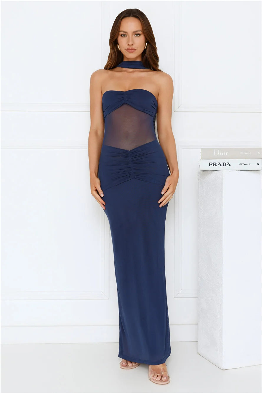 Luxe Unfiltered Strapless Mesh Maxi Dress Navy