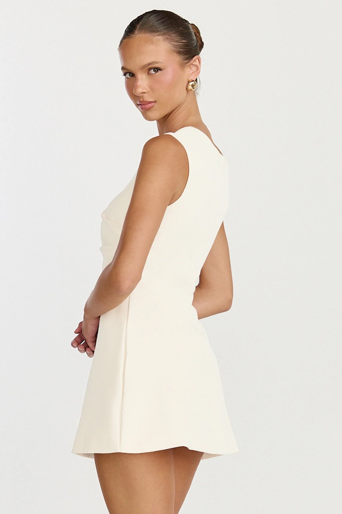Claire Mini Dress - Tipped Shoulder Tulip Skirt Dress in White