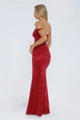 Night Bloom Off Shoulder Maxi Dress Burgundy