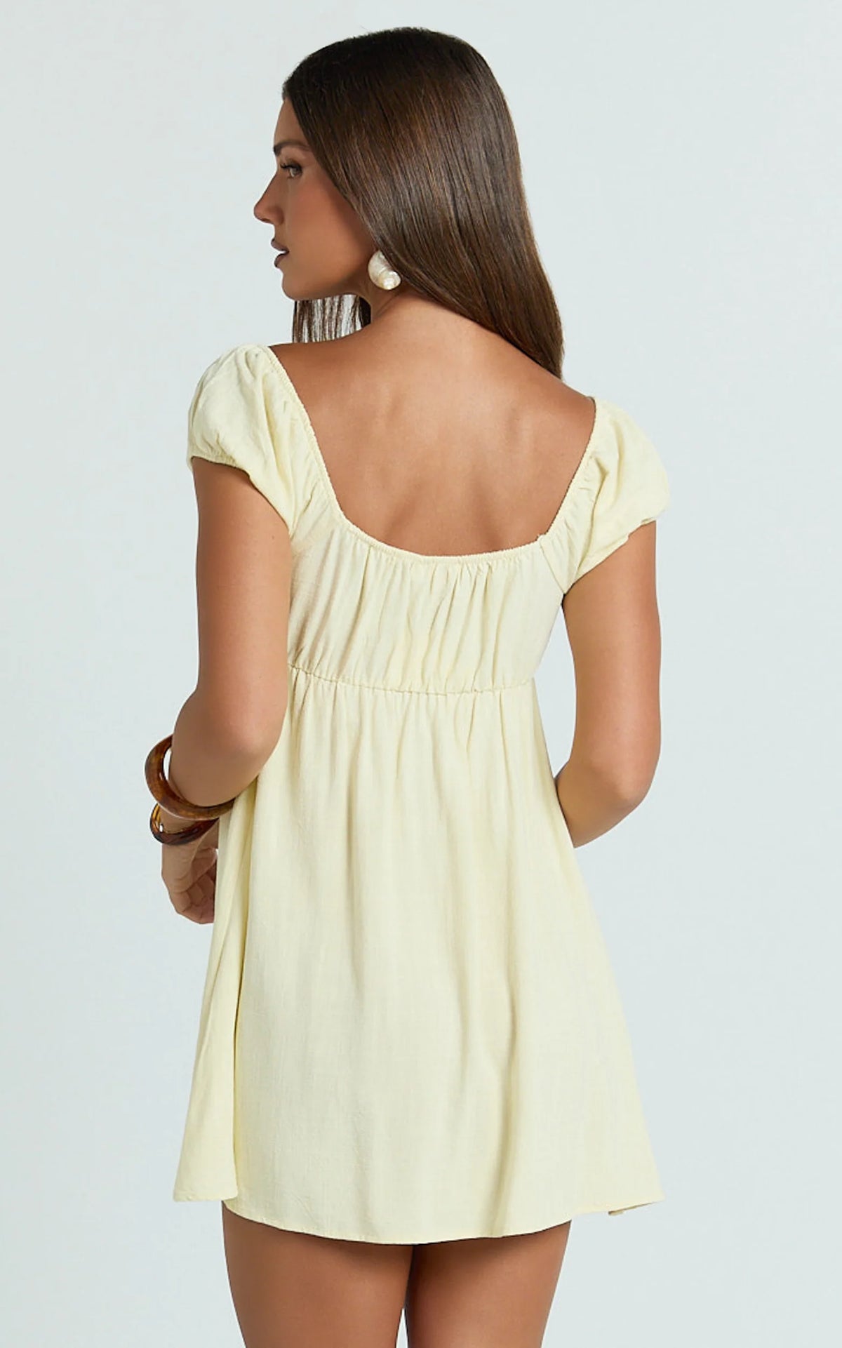 Brooks Mini Dress - Puff Sleeve Front Tie Babydoll Dress in Black