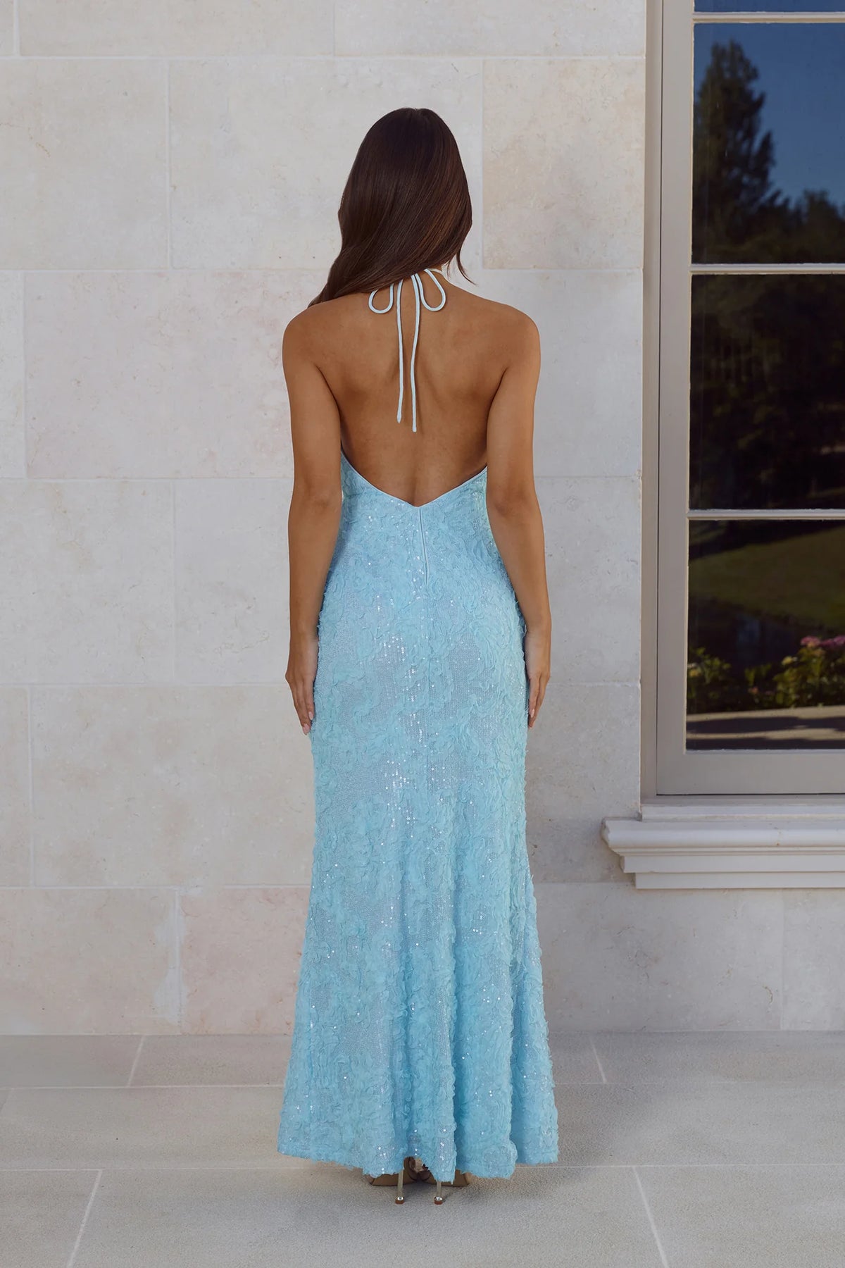The Sparkling Muse Sequin Halter Maxi Dress Pink