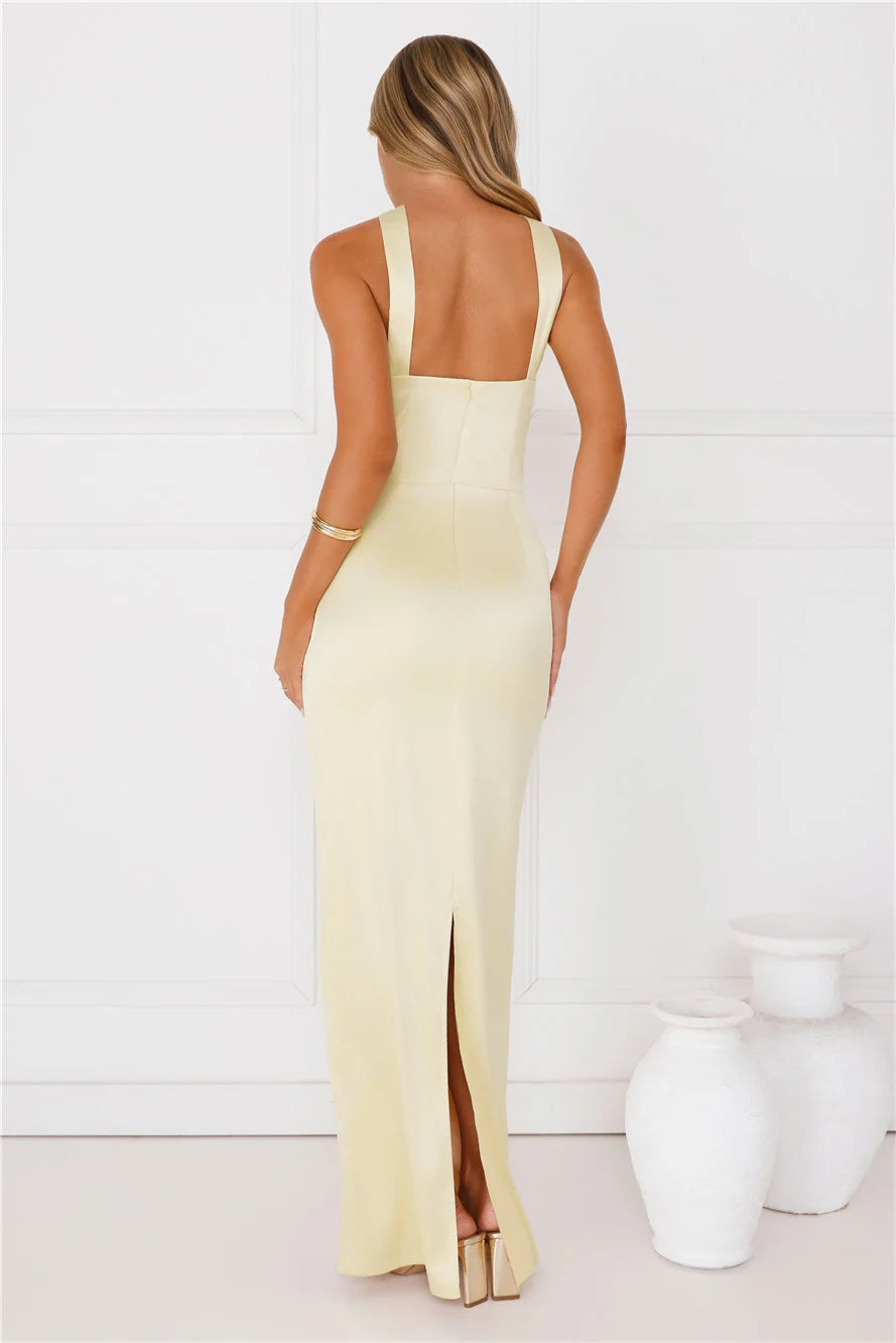 Diamond Elegance Satin Maxi Dress Red