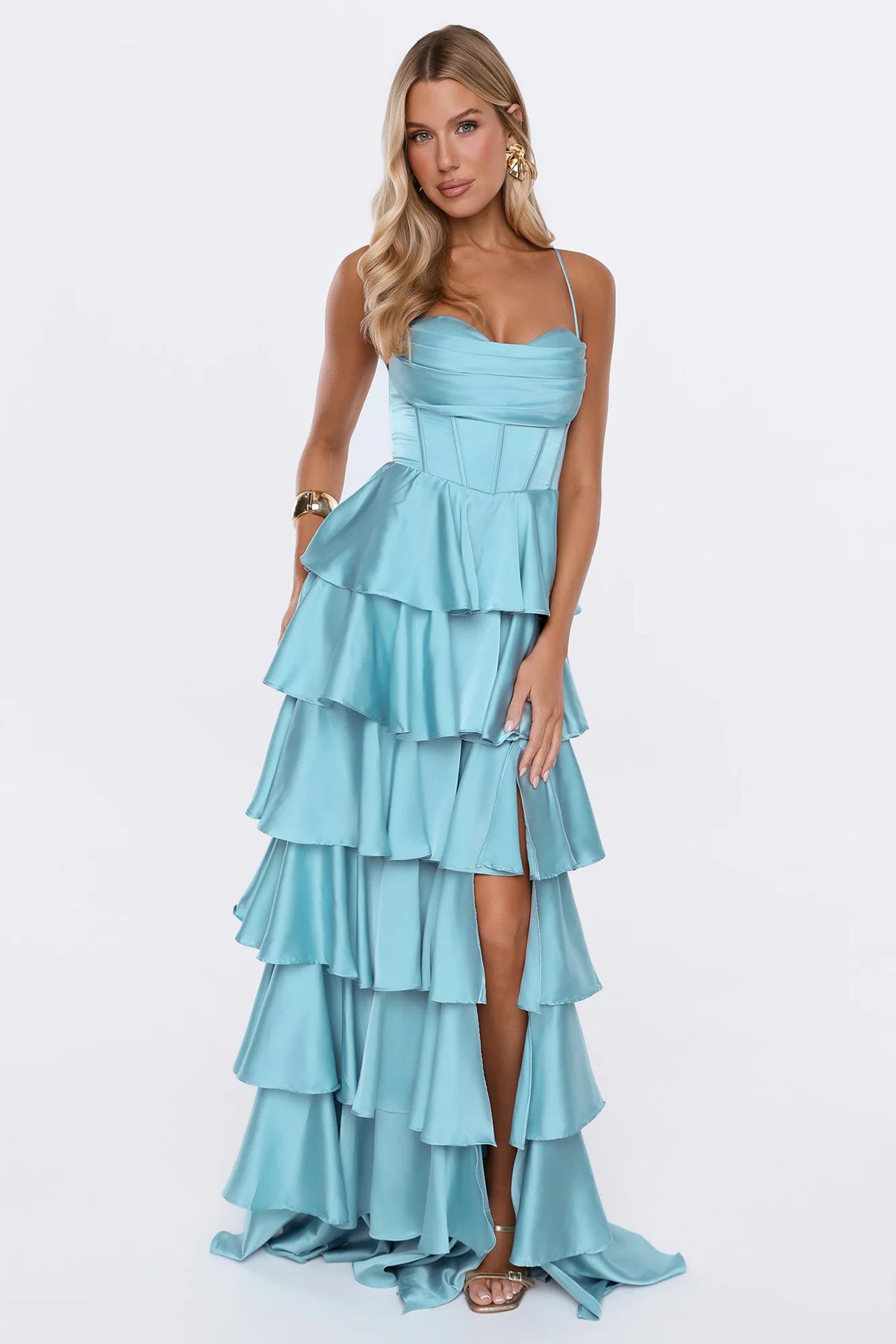 Lights Camera Party Satin Maxi Dress Emerald