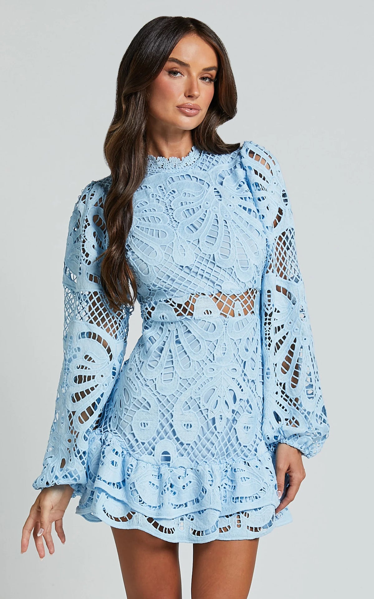 Kiss Me Now Mini Dress - Long Puff Sleeve Dress in White Lace