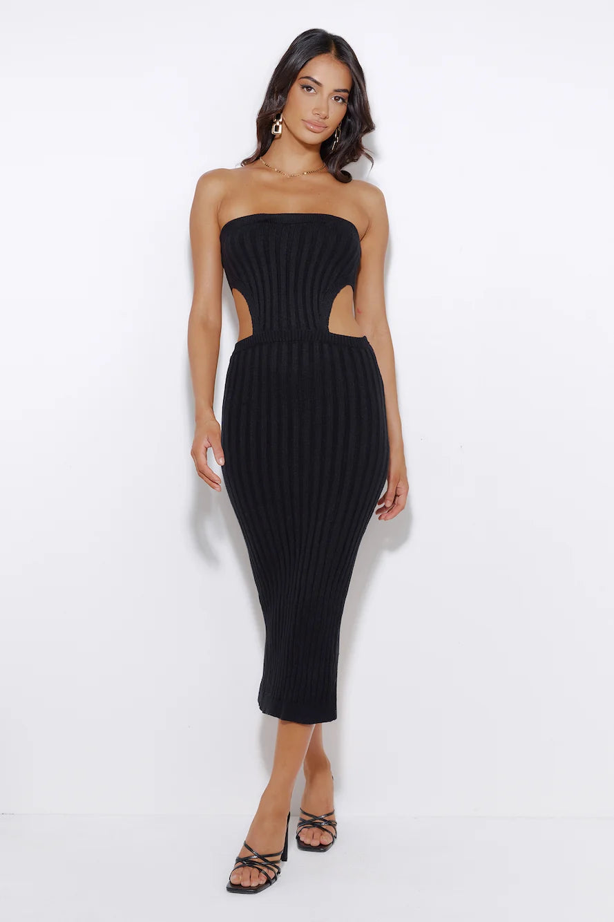 Everyday Style Ribbed Midi Dress Forest Green