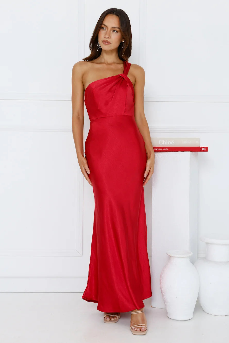 Graceful Elegance One Shoulder Satin Maxi Dress Orange