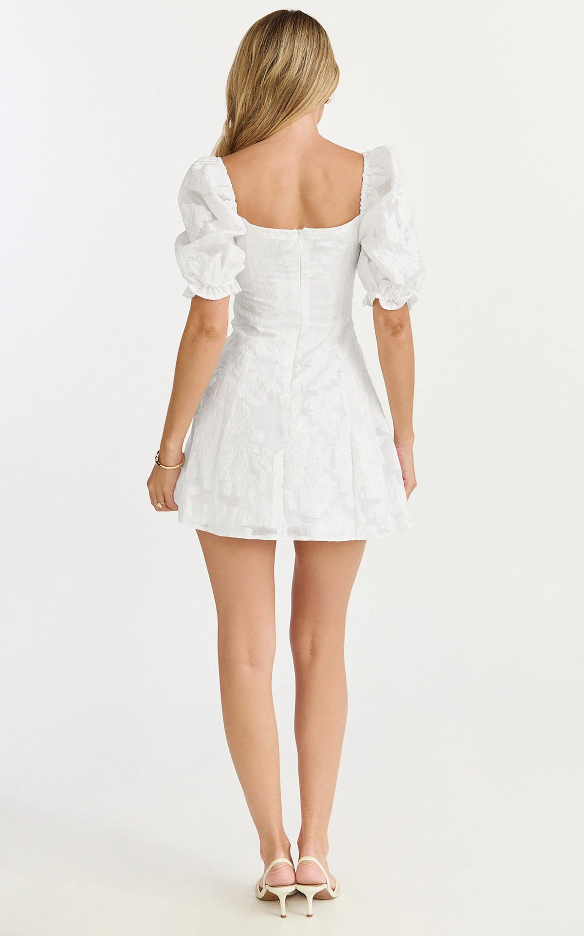 Brailey Mini Dress - Puff Sleeve Fit and Flare Dress in White