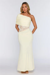 Soft Radiance Lace One Shoulder Maxi Dress Yellow