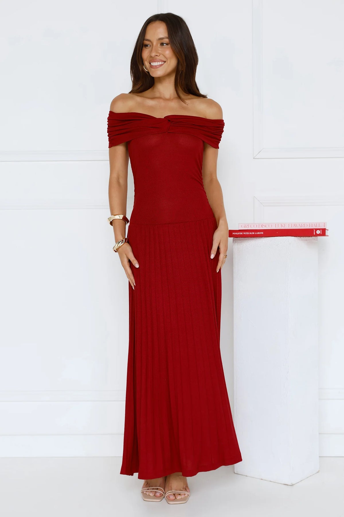 Nikita Off Shoulder Ribbed Maxi Dress Navy