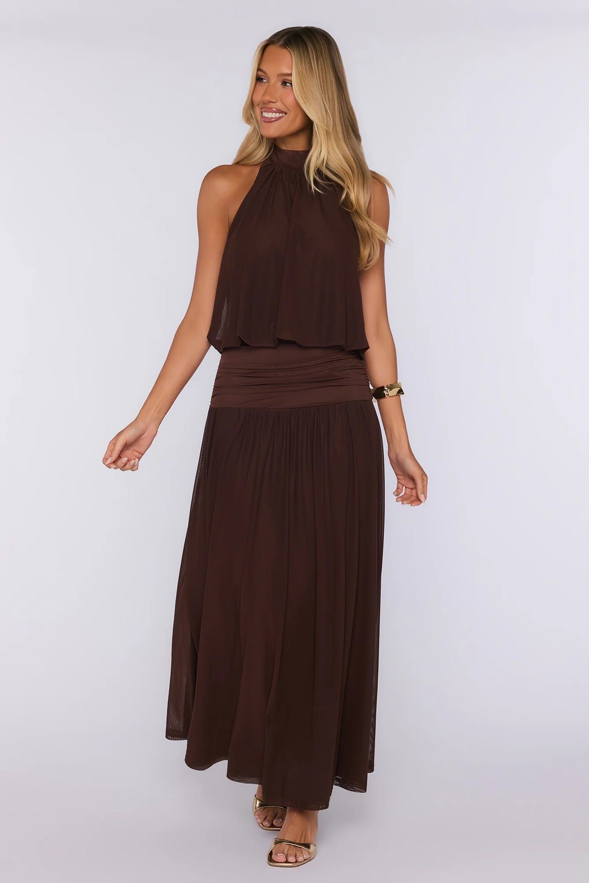 Dreamy Flowy Halter Maxi Dress Light Blue