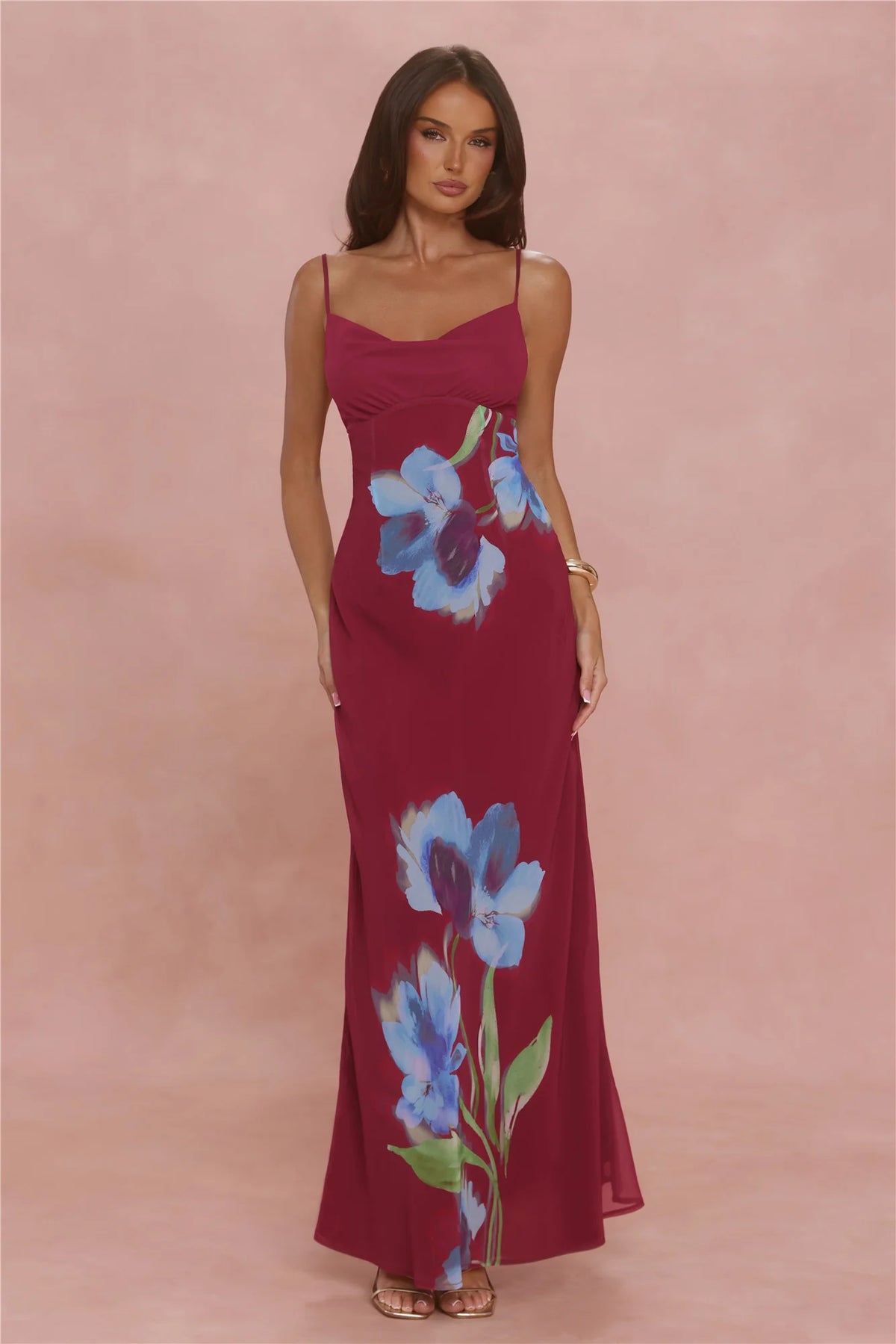 Galaxy Petals Maxi Dress Wine