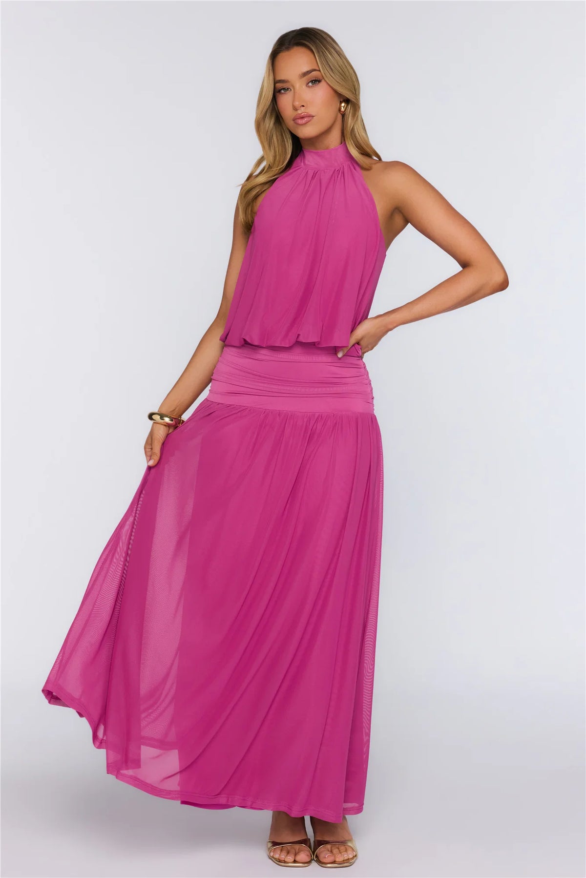 Dreamy Flowy Halter Maxi Dress Light Blue