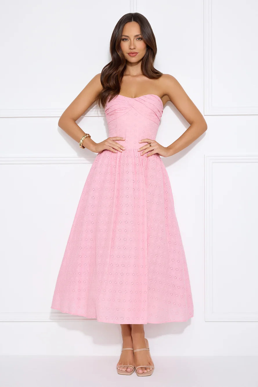 City Of Stars Strapless Embroidered Midi Dress Lilac
