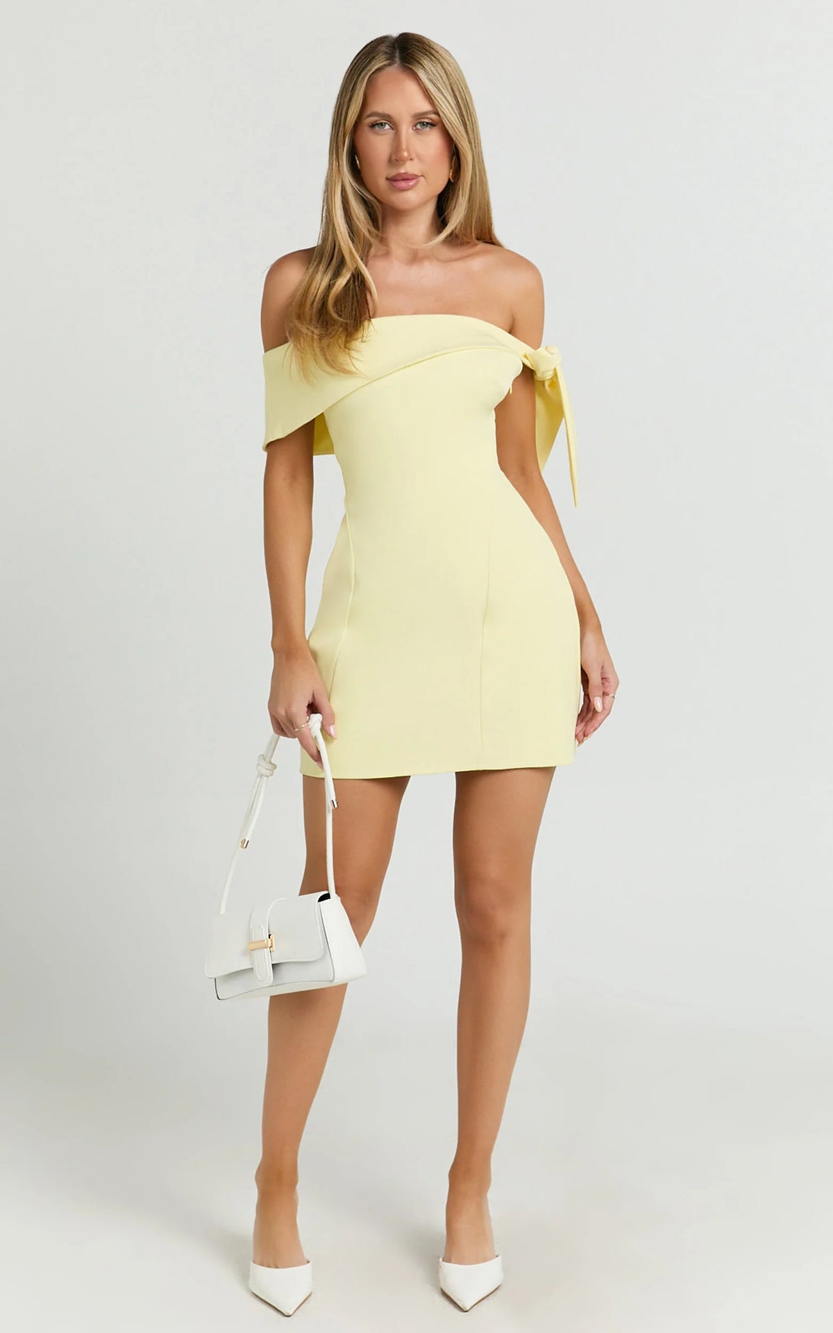 Cecilia Mini Dress - Off Shoulder Tie Detail Dress in Pale Blue