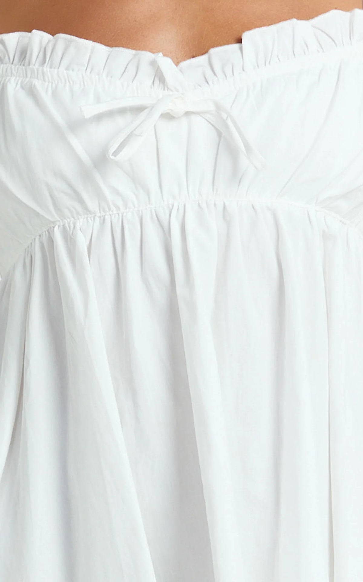 Augustine Mini Dress - Strappy Frill Babydoll Mini Dress in Off White