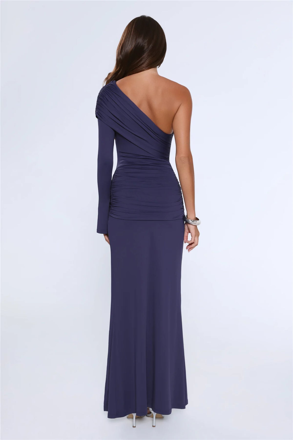 Night Starflower One Shoulder Maxi Dress Navy