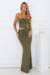 Chic Star Strapless Maxi Dress Olive