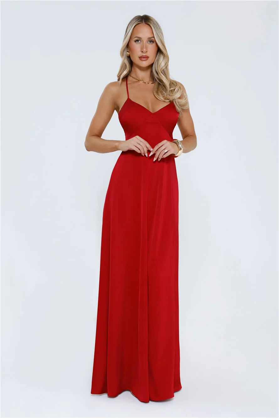 Luxe Horizon Satin Maxi Dress Red