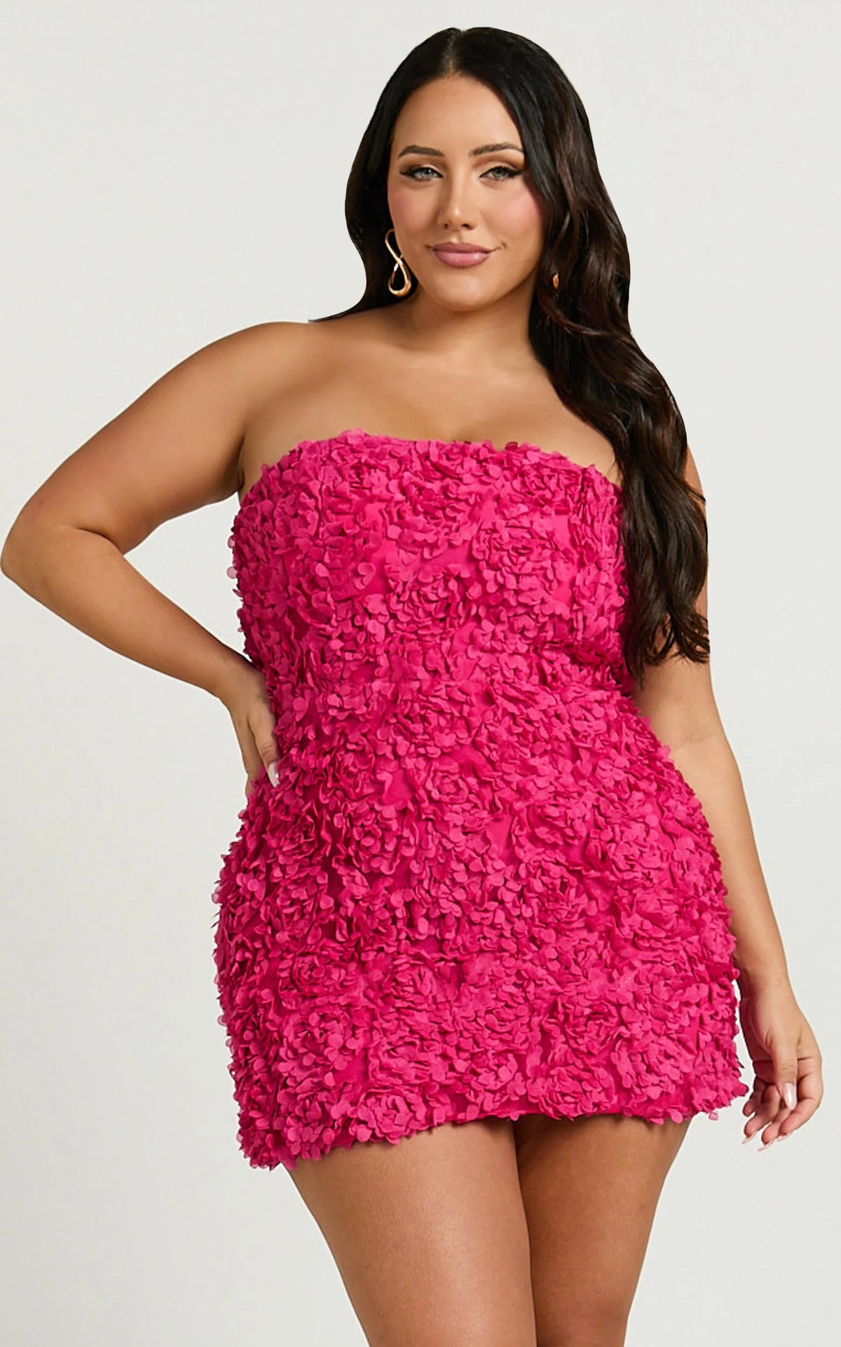 Cassia Mini Dress - Strapless 3D Floral Lace Up Back Dress in Black