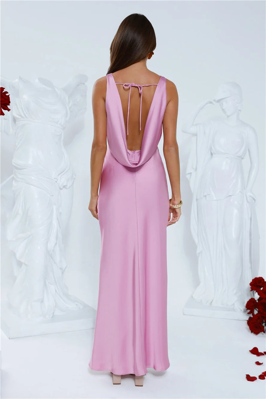 Icon In Action Satin Maxi Dress Pink