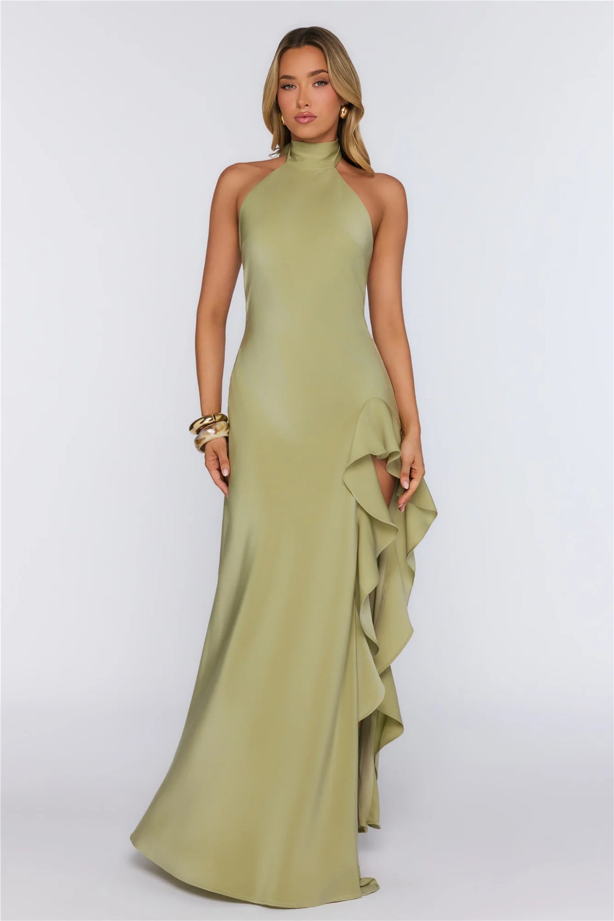Dreamlight Halter Satin Maxi Dress Ivory