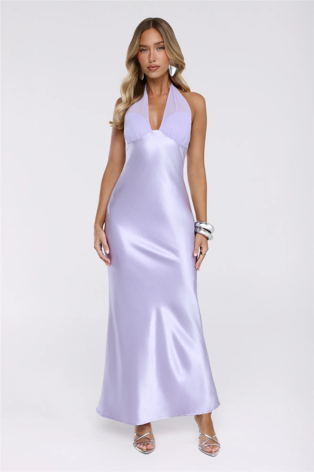 Luxe Satin Halter Neck Maxi Dress Red