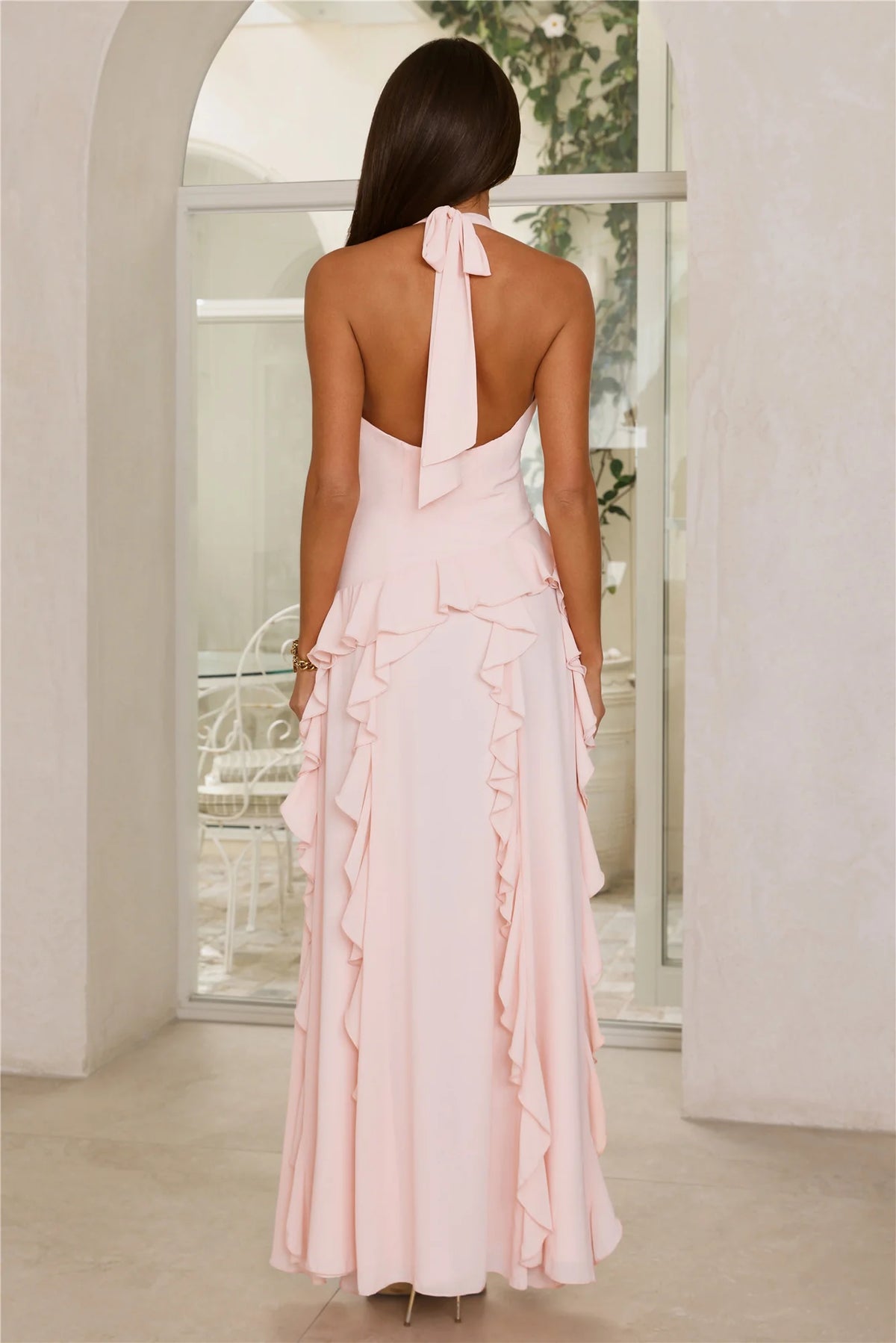 Soft Petal Muse Halter Maxi Dress Pink