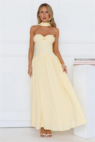 Sparkle In Her Step Strapless Maxi Dress Yellow