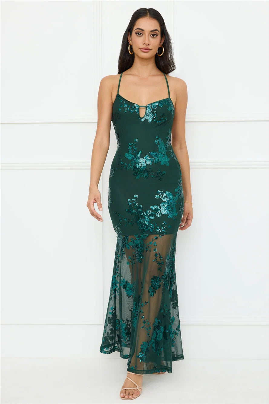 Emerald Serendipity Sequin Maxi Dress Black
