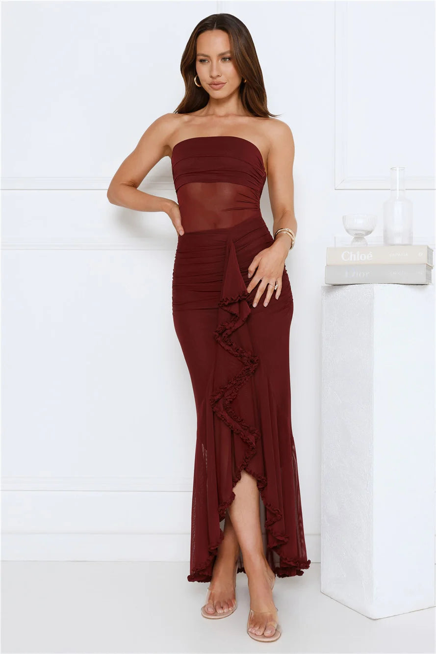 Spark Soirée Strapless Mesh Maxi Dress Blush