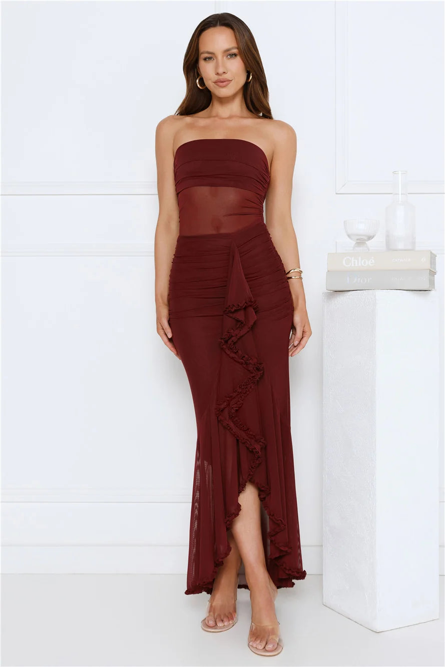Spark Soirée Strapless Mesh Maxi Dress Blush