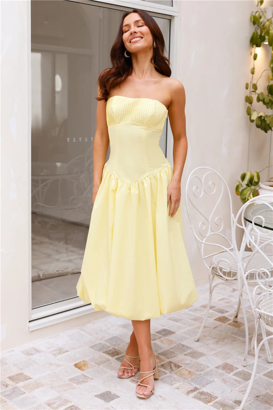 Adelaide Strapless Bubble Midi Dress White