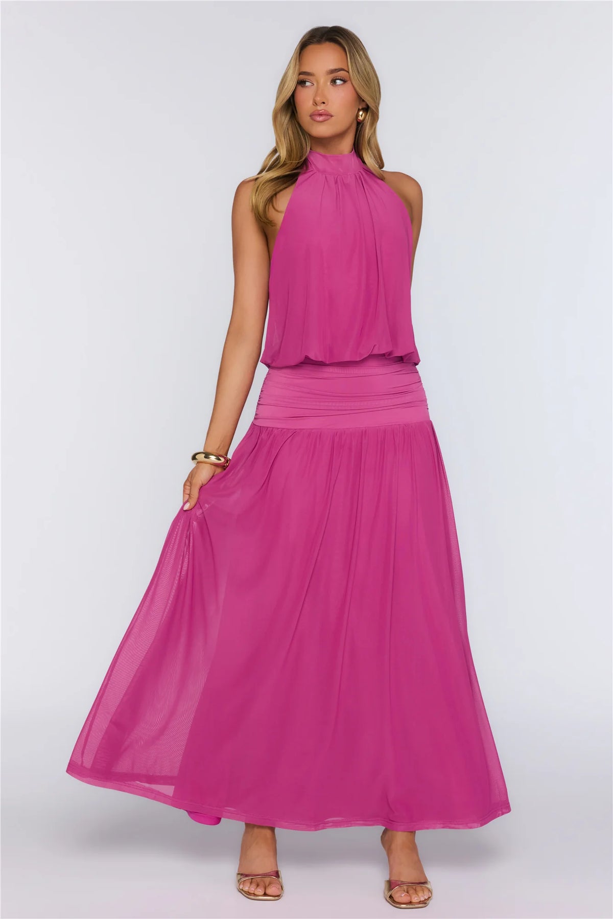 Dreamy Flowy Halter Maxi Dress Light Blue