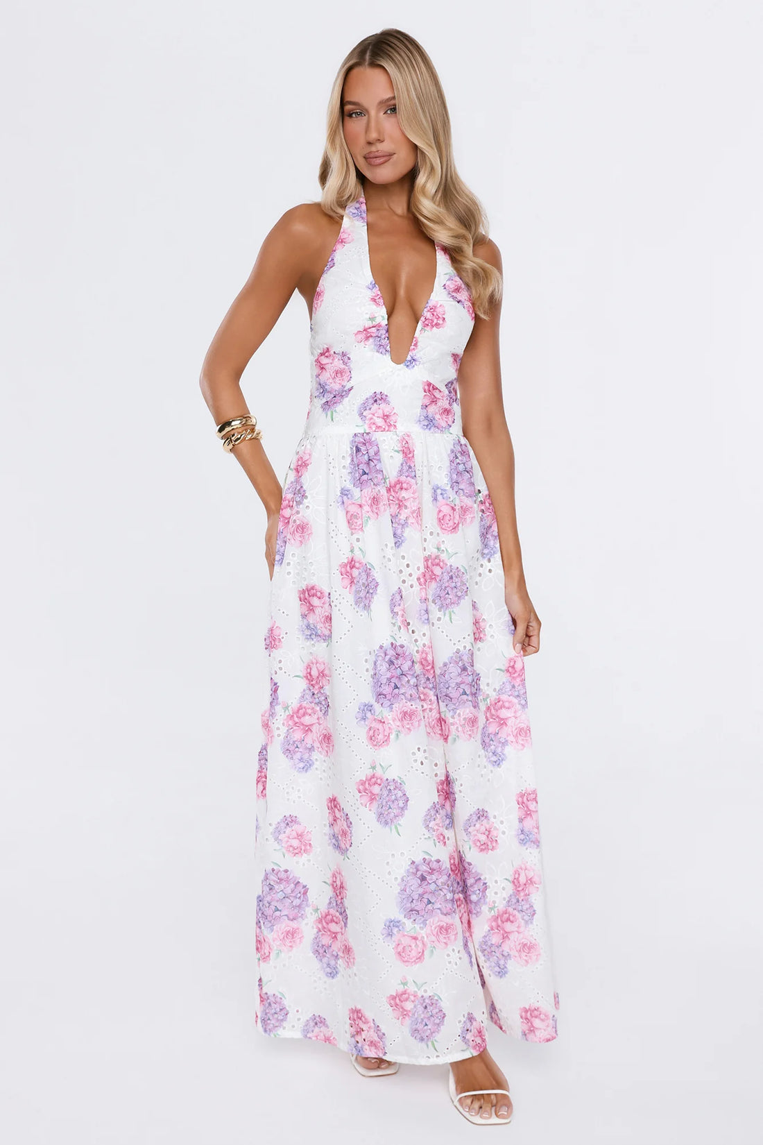 Light And Lovely Embroidered Halter Maxi Dress Lilac