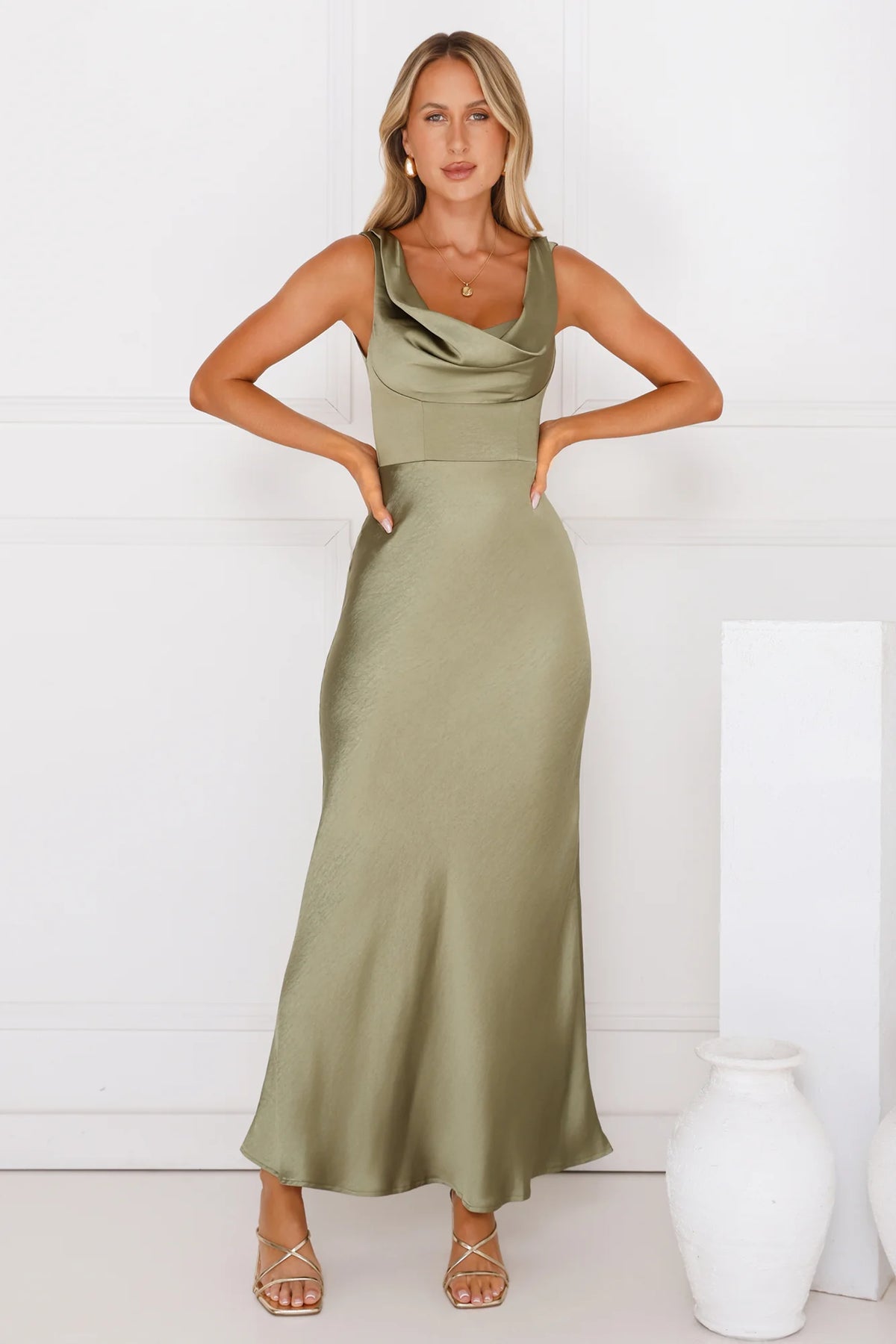 Crystal Luxe Satin Maxi Dress Red