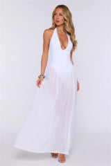 The Celebration Edit Sheer Halter Maxi Dress White
