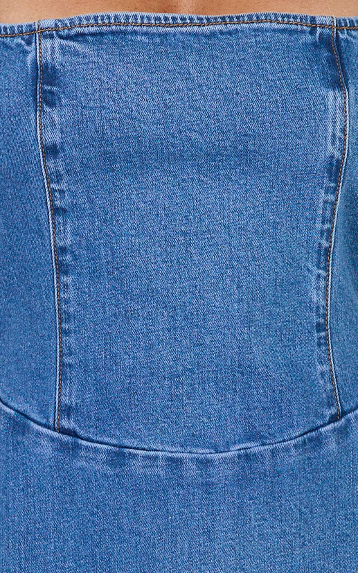 Heather Mini Dress - Square Neck A Line Denim Mini Dress in Mid Blue Wash