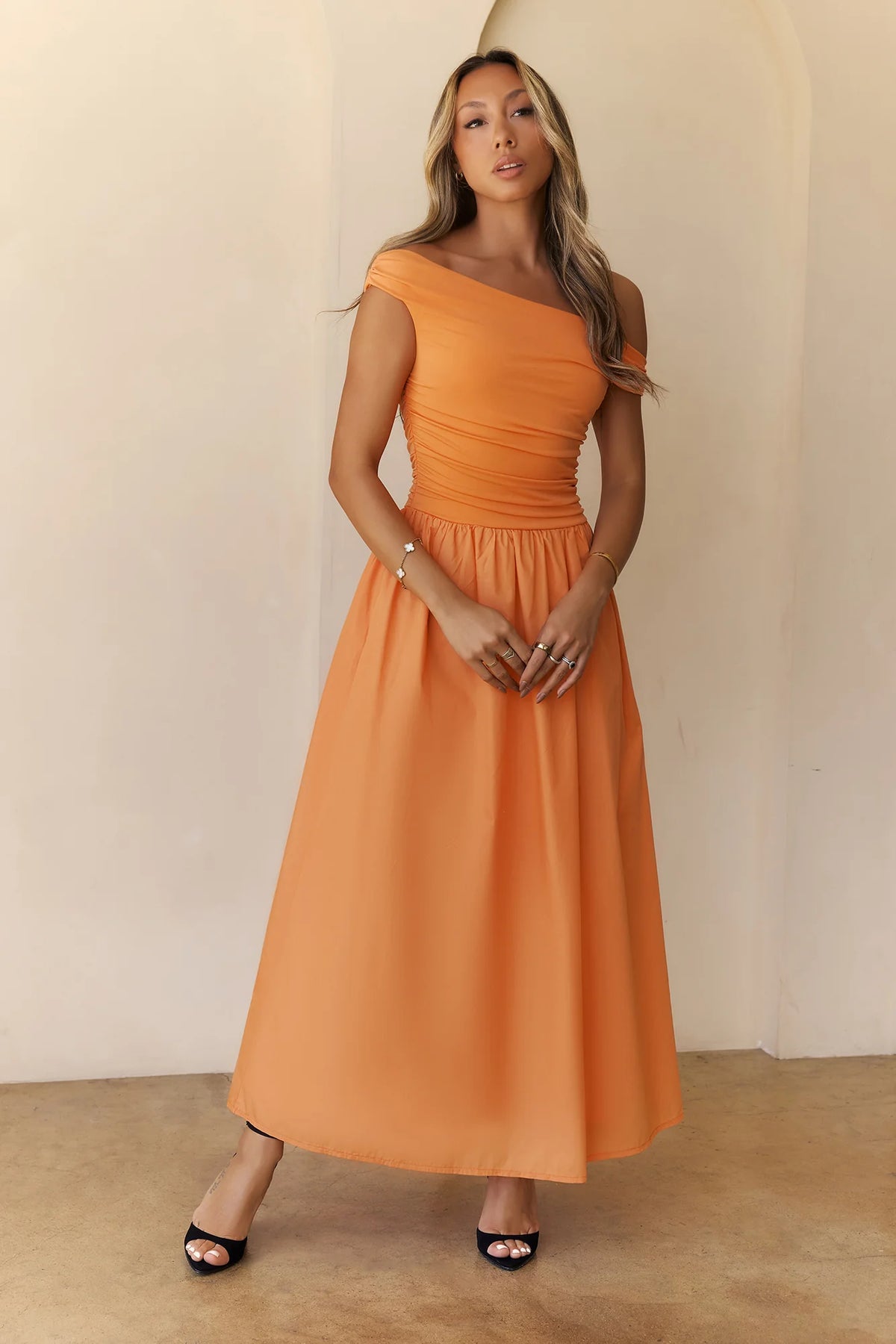 Camellia Charm Off Shoulder Maxi Dress Yellow