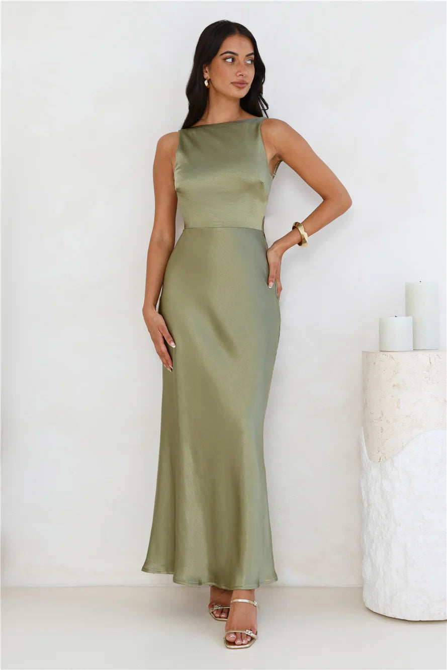 Unveiled Sophistication Satin Maxi Dress Ruby