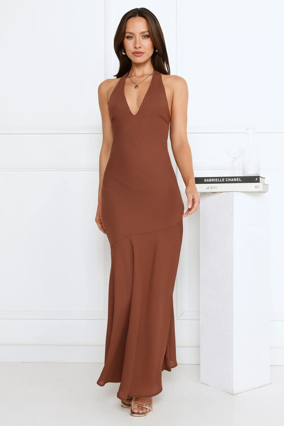 Polished Edge Halter Maxi Dress Blue
