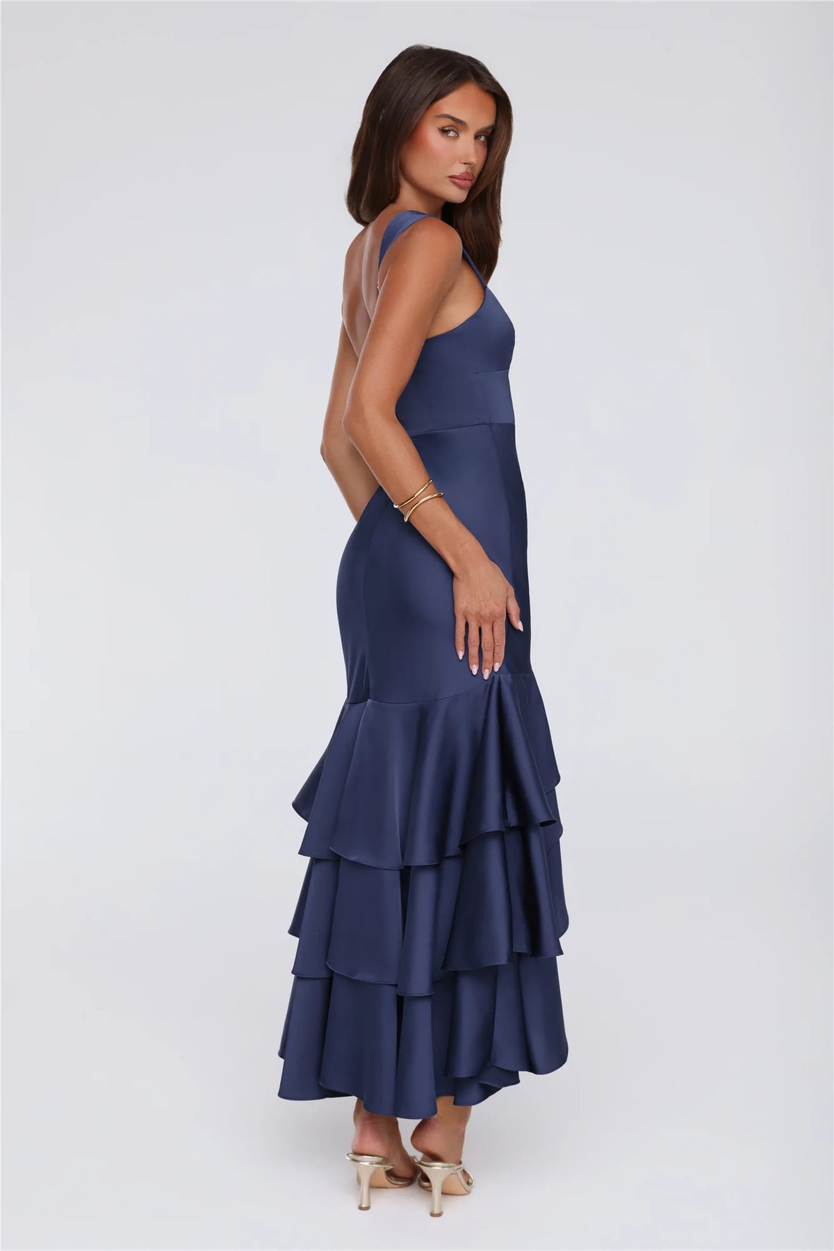Formal Whimsy Satin Maxi Dress Brown