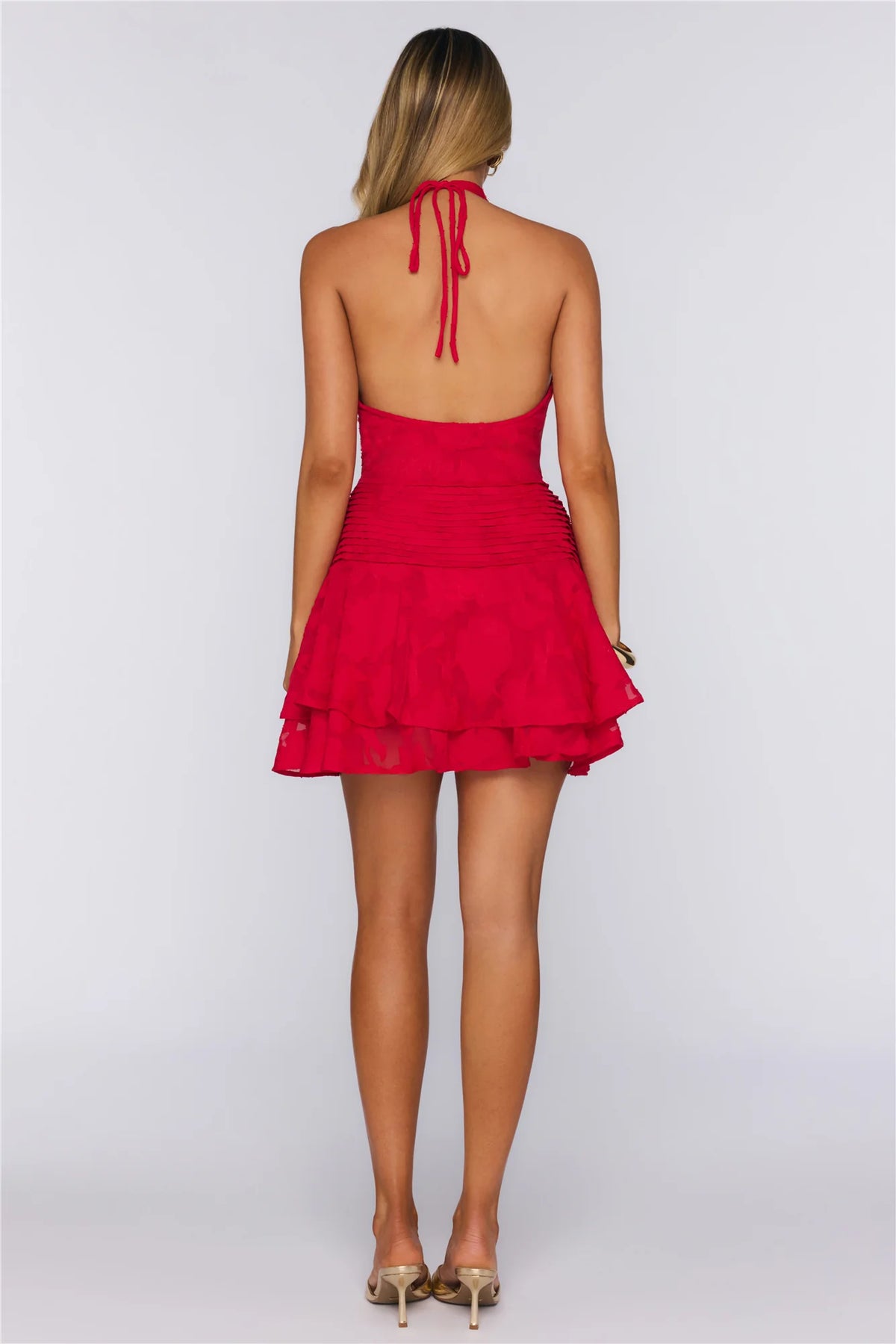 Shining Suns Halter Mini Dress Red