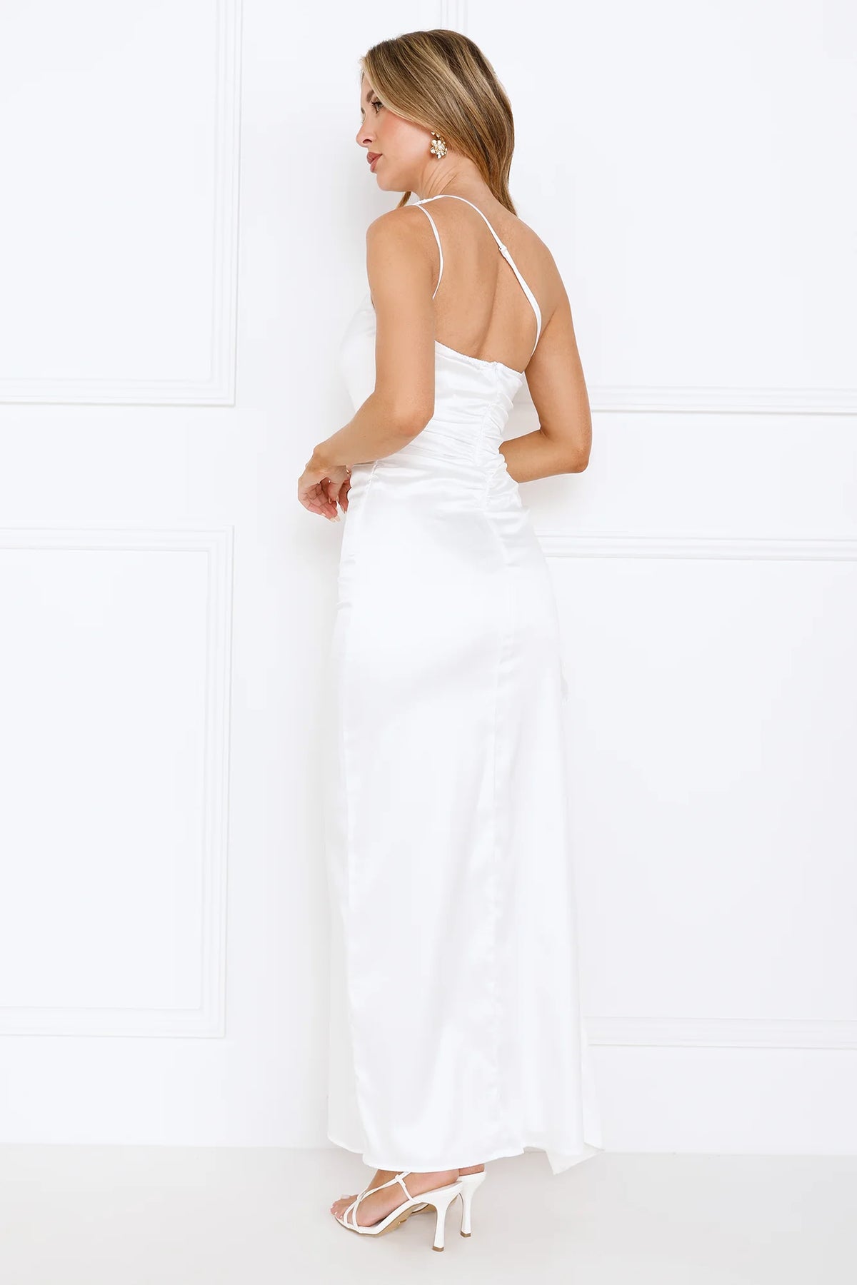 Extra Special One Shoulder Satin Maxi Dress Wine