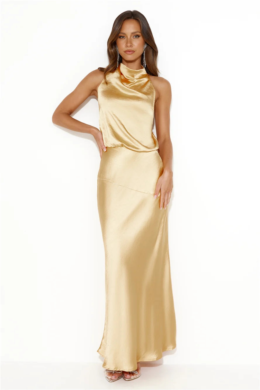 Parties Don't Stop Satin Maxi Dress Blue