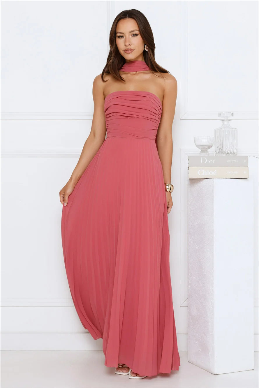 Sugar Babe Strapless Pleated Maxi Dress Blue