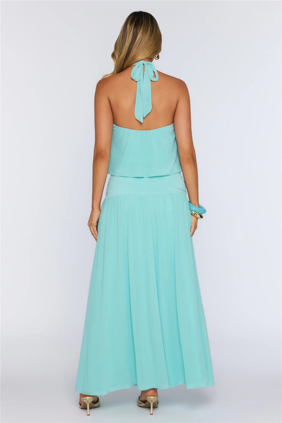 Dreamy Flowy Halter Maxi Dress Light Blue